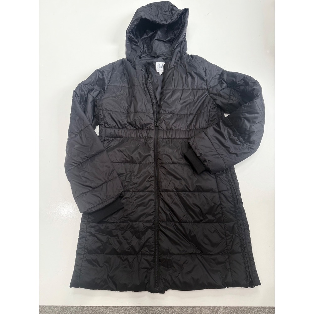 Gap Maternity Black Puffer Coat Hooded Quilted Long Parka Jacket Small